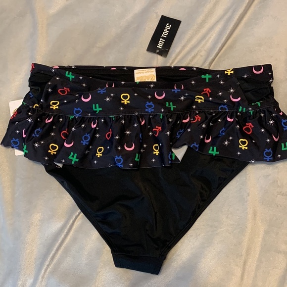 Sailor Moon Luna Symbols Skirted Swim Bottoms hot topic black multicolor XL - Picture 5 of 12